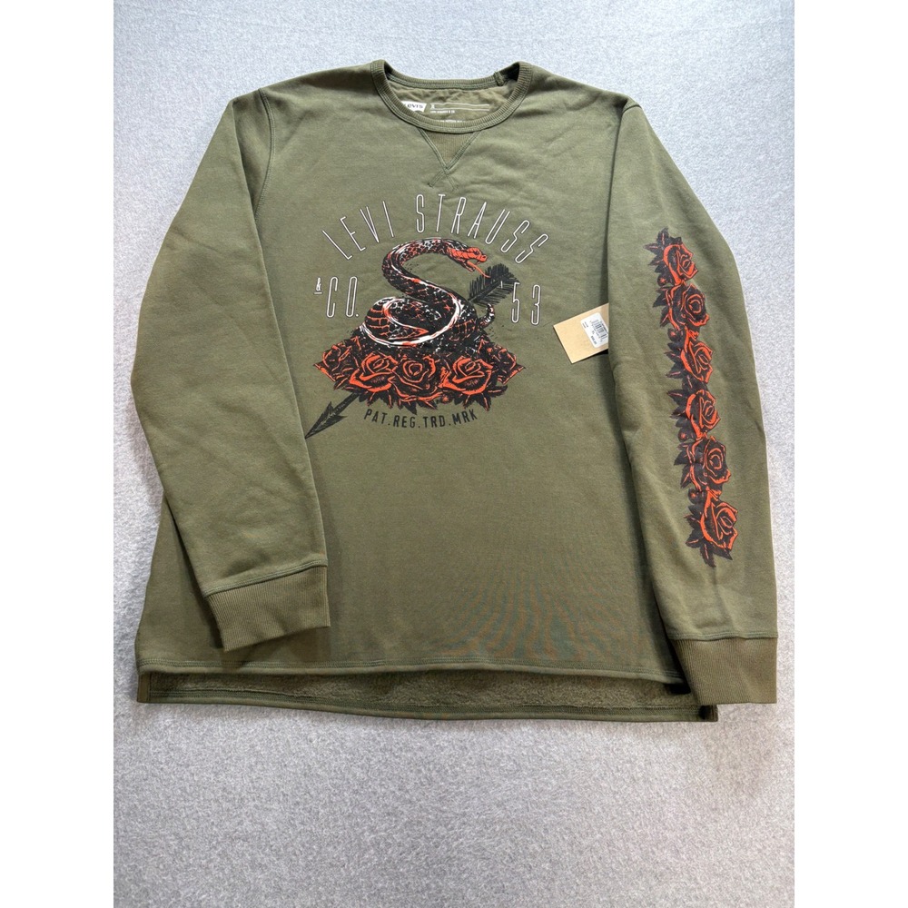 Levis Mens XL Olive Green Snake Rose Graphic‎ Sweatshirt Long Sleeve 3LDLK10261B